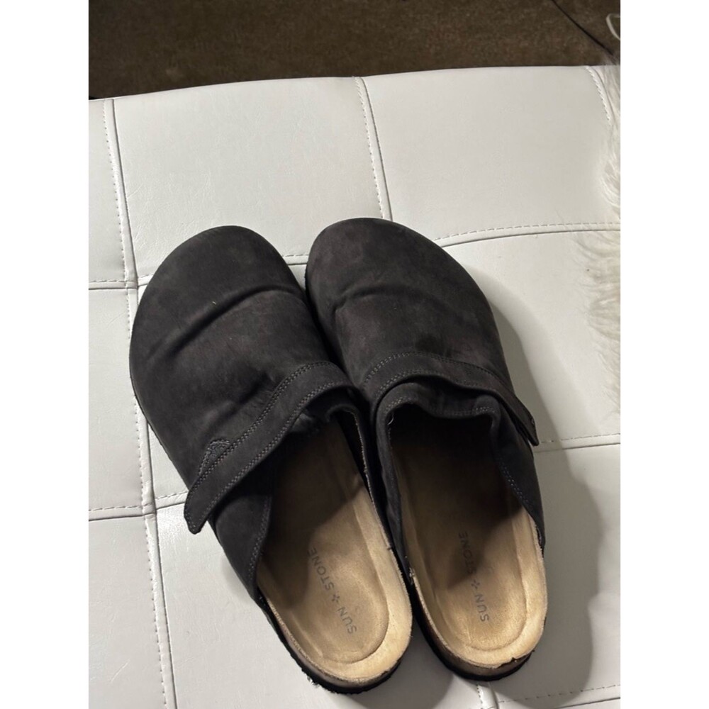 Men's Gray Suede Slip-On Mule with Adjustable Strap